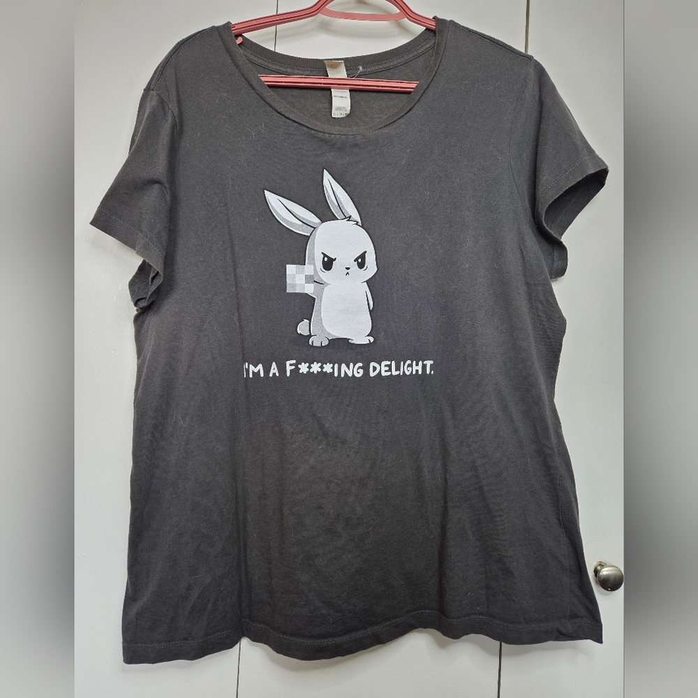 ☀️Teeturtle Women's XL "I'm A F***ing Delight" Charcoal Bunny Graphic Crewneck